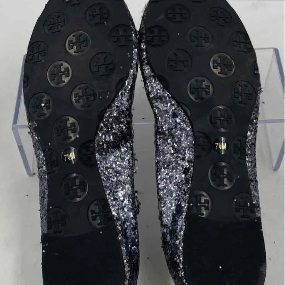 Tory Burch Black Glitter Reva Ballerina Flats Sz 7.5